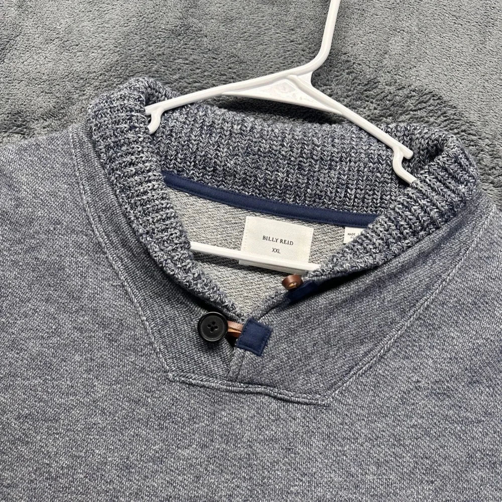 Billy Reid Shawl Collar Sweater Men's 2XL Loop Button Sweatshirt Heathered Knit